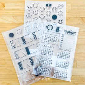 Lot clear stamps Bullet Journal, 3 planches de tampons transparents (-40%)