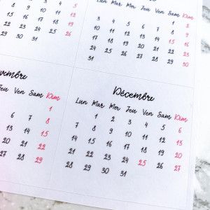 sticker calendrier bullet journal 2020